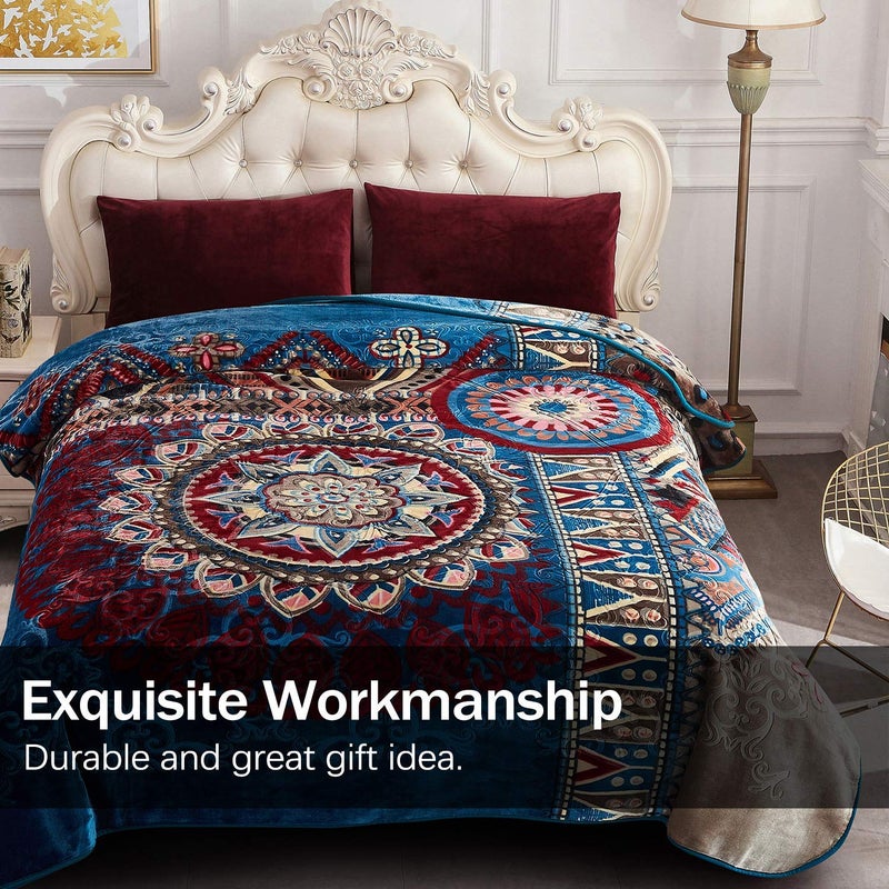 JML Fleece Blanket King Size for Winter, Korean Style Thick Raschel Bed Blanket 85 x 95 Inches- 9 Lbs, Single Ply, Soft, Warm, Plush Floral Printing with Luxury Embossing Pattern, Lake-Blue Circle - Image 4